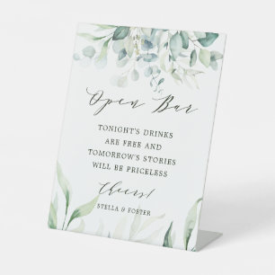 Elegantes Green Foliage Wedding Open Bar Sockelschild