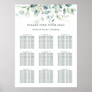 Elegantes Green Foliage Wedding Seating Chart Poster