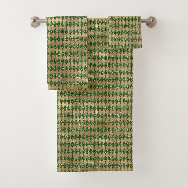 Elegantes Green Gold Diamond Muster Badhandtuch Set (Insitu)