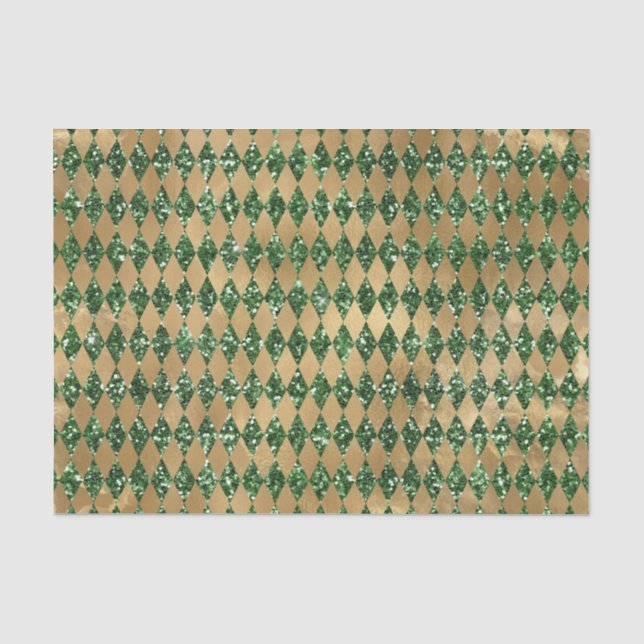Elegantes Green Gold Diamond Muster Seidenpapier (Vorderseite)