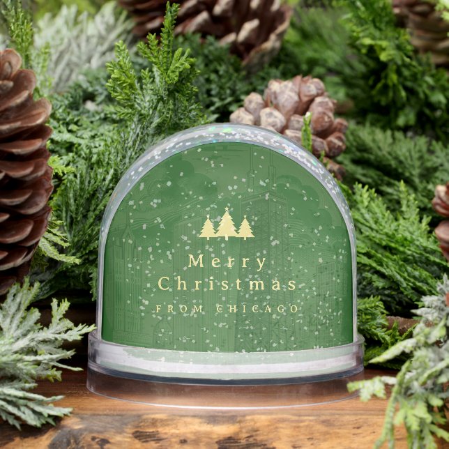 Elegantes Green Gold Foto Snow Globe Schneekugeln (Winter)