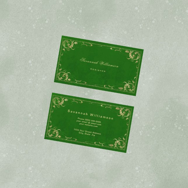Elegantes Green Gold individuell anpassbar Visitenkarte (Von Creator hochgeladen)