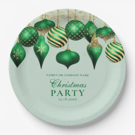 Elegantes Green Gold Ornaments Weihnachts-Party Pappteller