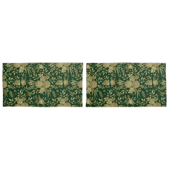 Elegantes Green Gold Rose Blumendesign Kissenbezug (Vorderseite-Set)