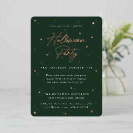 Elegantes Green+Gold Scattered Stars Halloween-Par Folieneinladung