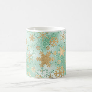 Elegantes Green & Gold Snowflake-Muster Kaffeetasse