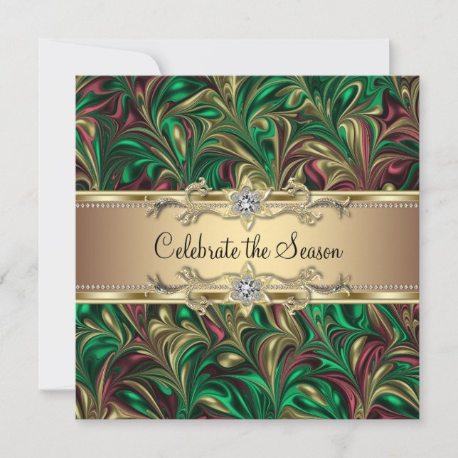 Elegantes Green Gold Weihnachts-Party Einladung (Vorderseite)