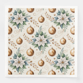 Elegantes Green Gold Weißes Weihnachtsblumenmuster Serviette