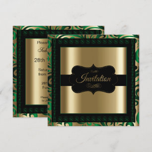 Elegantes Green & Gold Wirbel Party-Template Einladung
