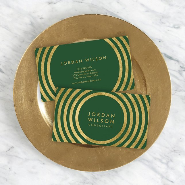 Elegantes Green Imitate Gold Round Lines Consultan Visitenkarte (Von Creator hochgeladen)