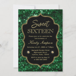 Elegantes Green Imitats Glitzer & Gold Winter Swee Einladung