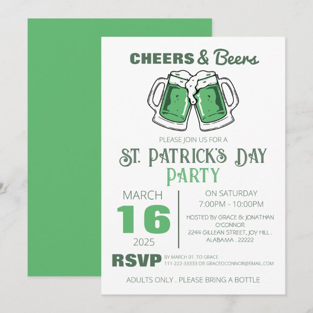 Elegantes Green Kleeblatt St. Patrick's Day Party Einladung (Vorne/Hinten)