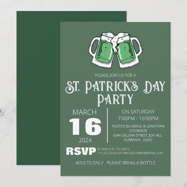 Elegantes Green Kleeblatt St. Patrick's Day Party Einladung (Vorne/Hinten)