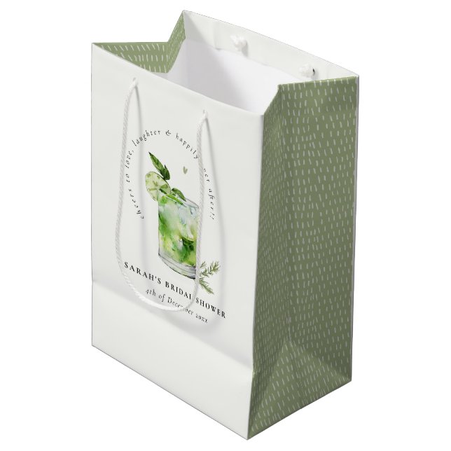 Elegantes Green Margarita Cocktail Brautparty Mittlere Geschenktüte (Vorderseite Schrägansicht)