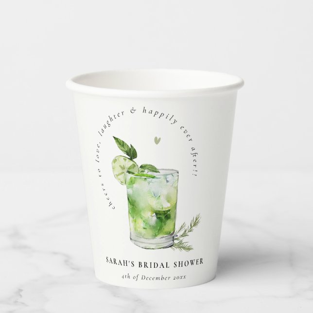 Elegantes Green Margarita Cocktail Brautparty Pappbecher (Vorderseite)