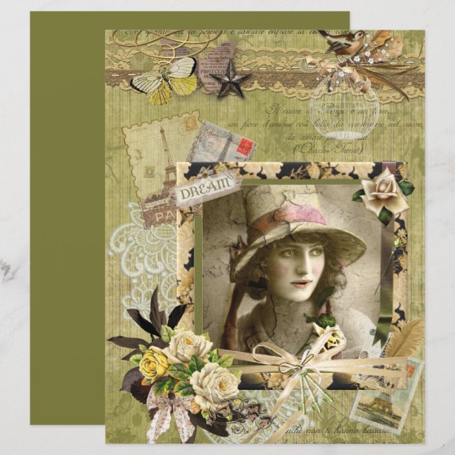 Elegantes Green Paris Dream Collage Scrapbook (Vorne/Hinten)