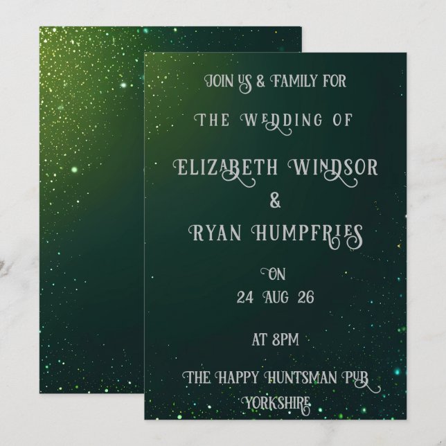 Elegantes Green Sparkle Design für Themed Einladung (Vorne/Hinten)