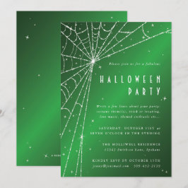 Elegantes Green Sparkling Spider Web Halloween-Par Einladung