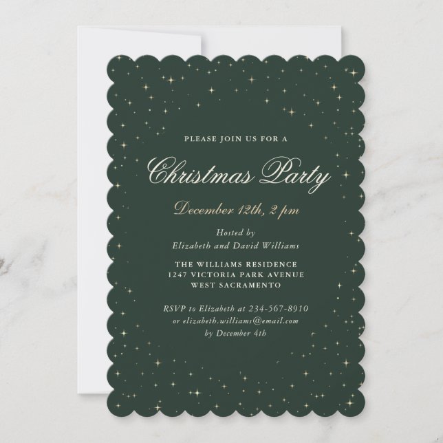 Elegantes Green Starry Christmas Party Einladung (Vorderseite)