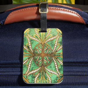 Elegantes Green und Gold Damask Muster Gepäckanhänger