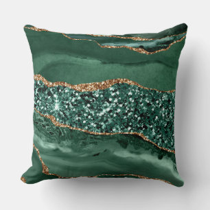 Elegantes Green und Gold Glitzer Agate Kissen