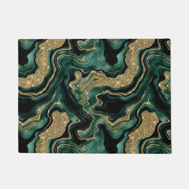 Elegantes Green und Gold Glitzer Agate Pattern Fußmatte (Vorderseite)