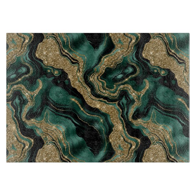 Elegantes Green und Gold Glitzer Agate Pattern Schneidebrett (Vorderseite)