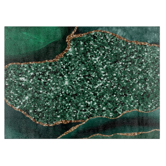 Elegantes Green und Gold Glitzer Agate Schneidebrett (Vorderseite)