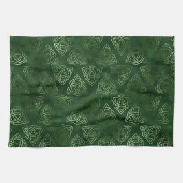 Elegantes Green und Gold Irish Celtic Muster Geschirrtuch