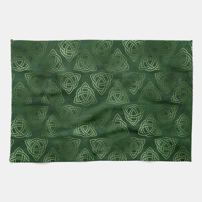 Elegantes Green und Gold Irish Celtic Muster Geschirrtuch (Horizontal)