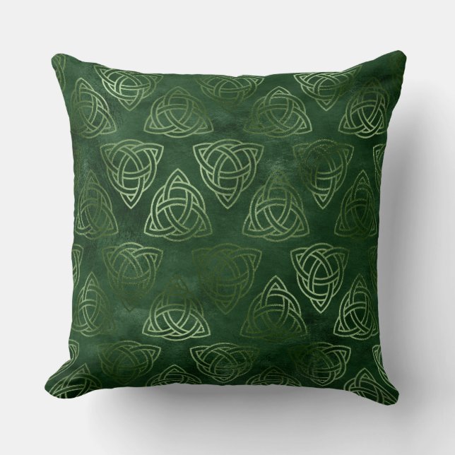 Elegantes Green und Gold Irish Celtic Muster Kissen (Vorderseite)