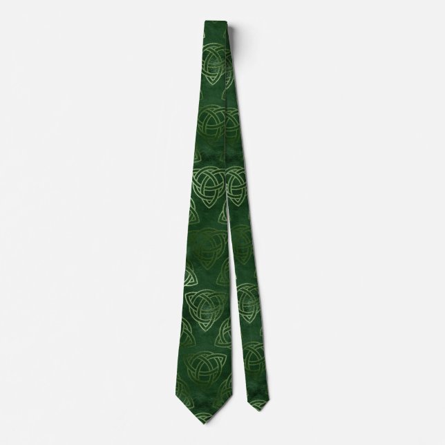 Elegantes Green und Gold Irish Celtic Muster Krawatte (Vorderseite)