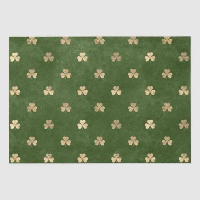 Elegantes Green und Gold Kleeblatt Muster Seidenpapier (Vorderseite)