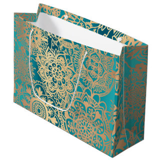 Elegantes Green und Gold Mandala Muster Große Geschenktüte