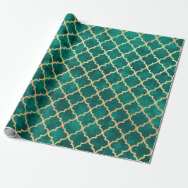 Elegantes Green und Gold Quatrefolie Art Deco Must Geschenkpapier