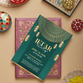 Elegantes Green und Gold Ramadan Iftar Party Einla Feiertagskarte