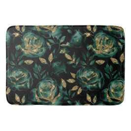 Elegantes Green und Gold Rose Blumenmuster Badematte