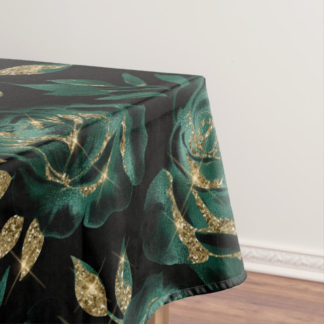 Elegantes Green und Gold Rose Blumenmuster Tischdecke (Beispiel)