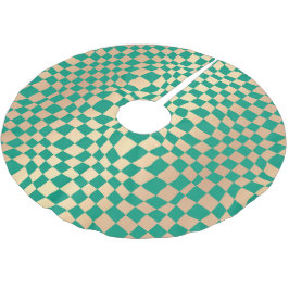 Elegantes Green und Gold Schachbrett Muster Polyester Weihnachtsbaumdecke