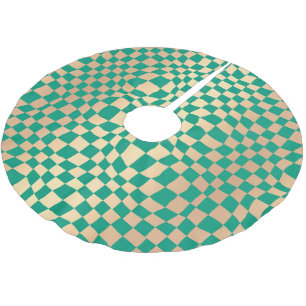 Elegantes Green und Gold Schachbrett Muster Polyester Weihnachtsbaumdecke