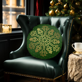 Elegantes Green und Gold Snowflake Decorative Rundes Kissen