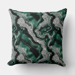 Elegantes Green und Silver Glitzer Agate Pattern Kissen