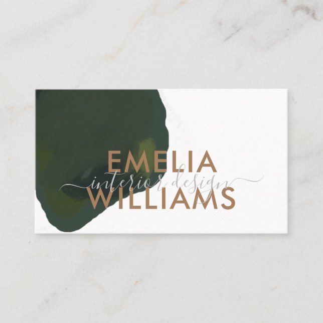 Elegantes Green Watercolor Abstraktes Gold Script  Visitenkarte (Vorderseite)