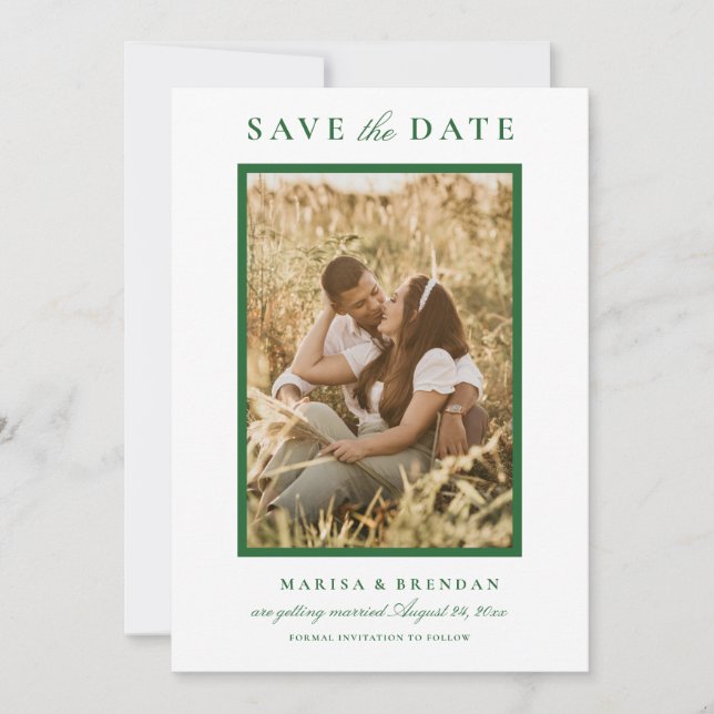 Elegantes Green Wedding Foto Save The Date (Vorderseite)