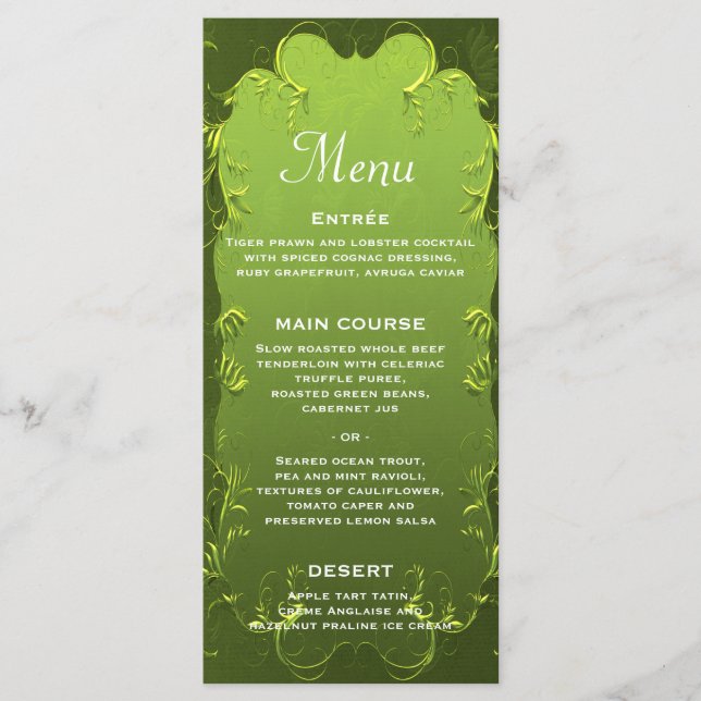 Elegantes Green Wedding Reception Menü Menükarte (Vorderseite)