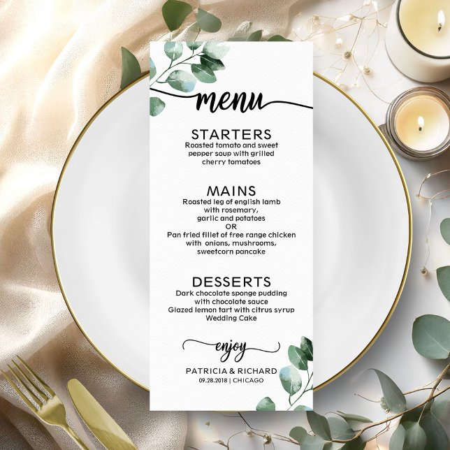 Elegantes Greenerity Wedding Menu Menükarte (Von Creator hochgeladen)