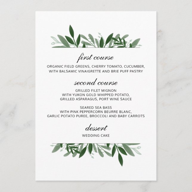 Elegantes Greenerity Wedding Menu Menükarte (Vorderseite)
