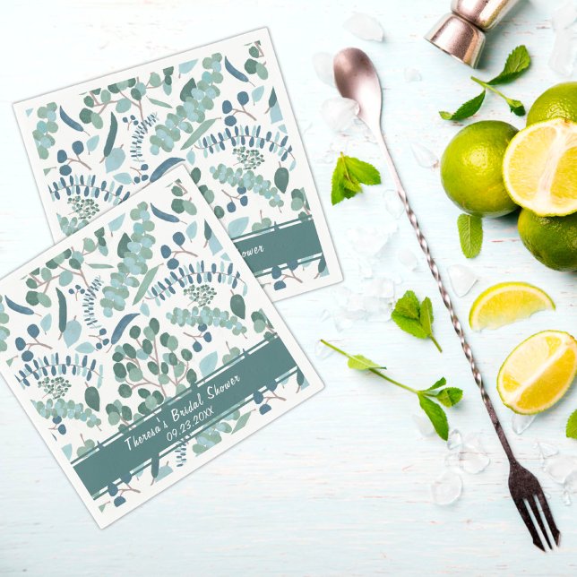 Elegantes Greenery Custom Brautparty Serviette (Von Creator hochgeladen)