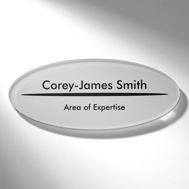 Elegantes Grey Black Beruflich Expertise & Oval Namenschild (Vorderseite)