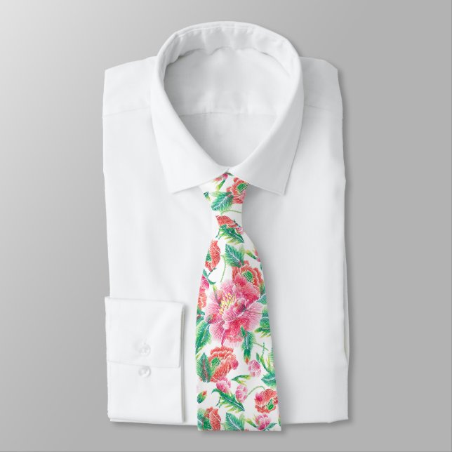 Elegantes, griechisch-rosa Blume-Muster Krawatte (Gebunden)